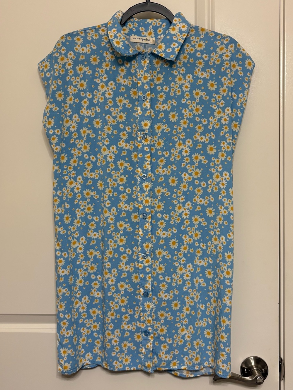 Light Blue Daisy Button-Front Shirt Dress